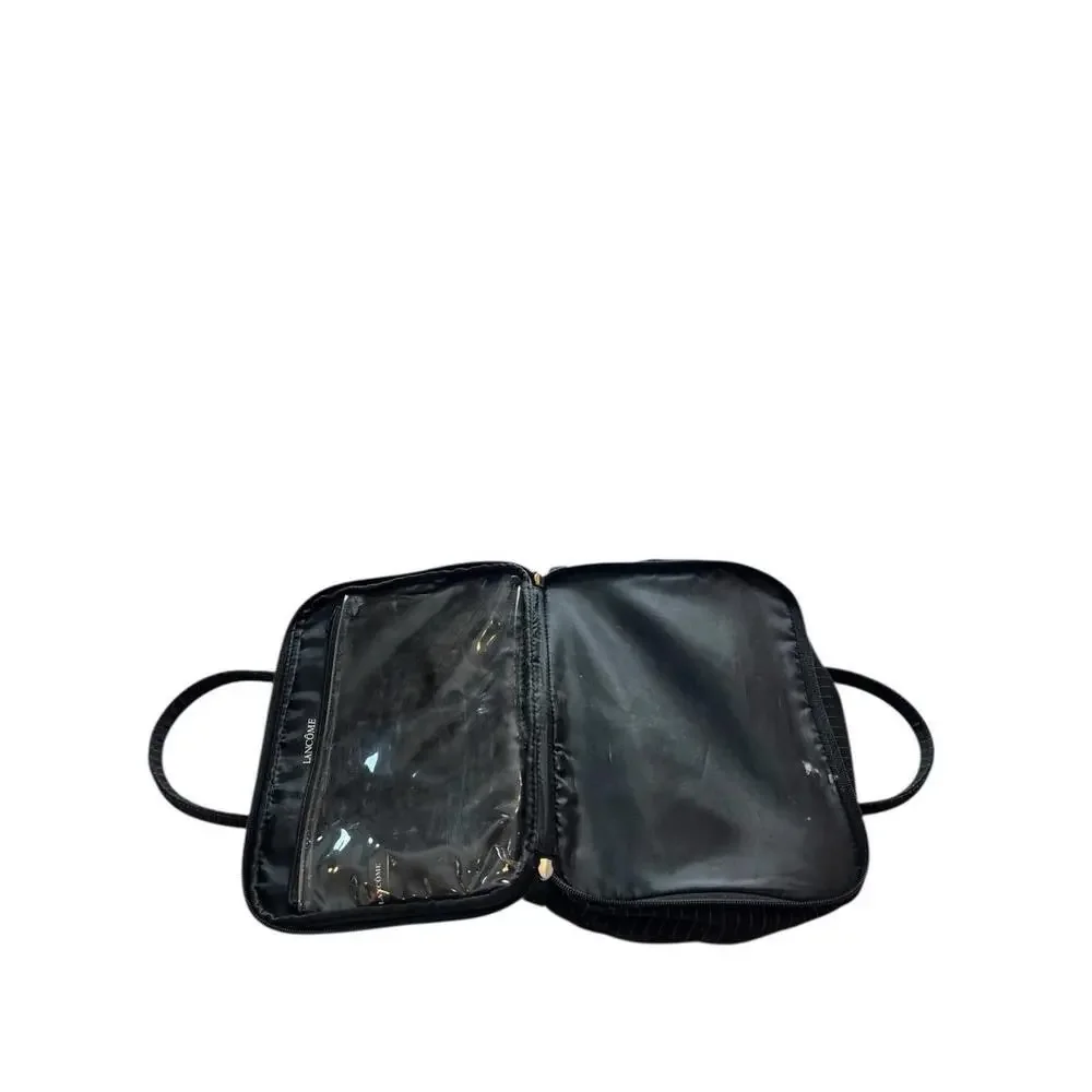 Lancôme Black Pinstripe Train Case Travel Makeup Bag 12x9 Cosmetic Organizer‎